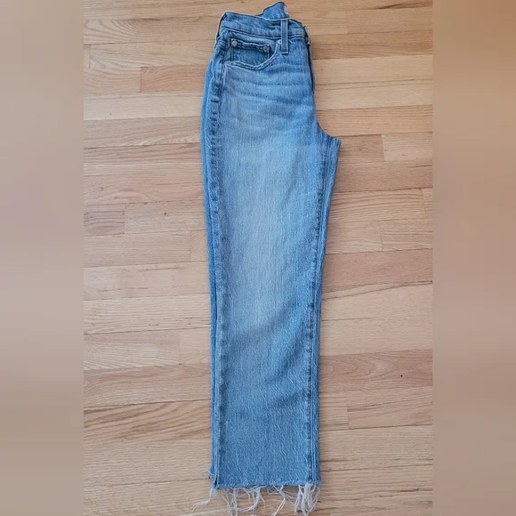 MADEWELL THE PERFECT VINTAGE JEANS HIGH RISE COMFORT STRETCH RAW HEM 25 PETITE - Picture 4 of 13